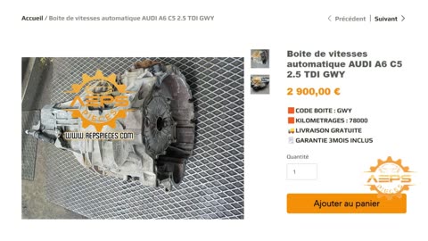 AEPSPIECES.COM - Boite de vitesses automatique AUDI A6 C5 2.5 TDI GWY