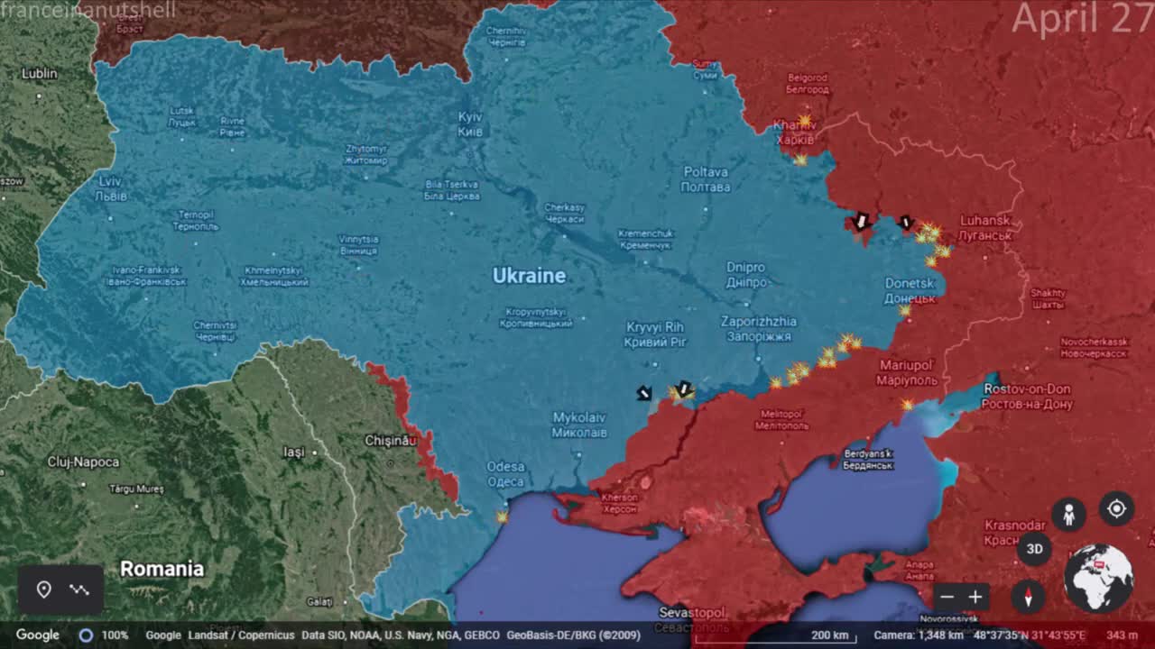 Russo-Ukrainian War Week 9 Mapped using Google Earth