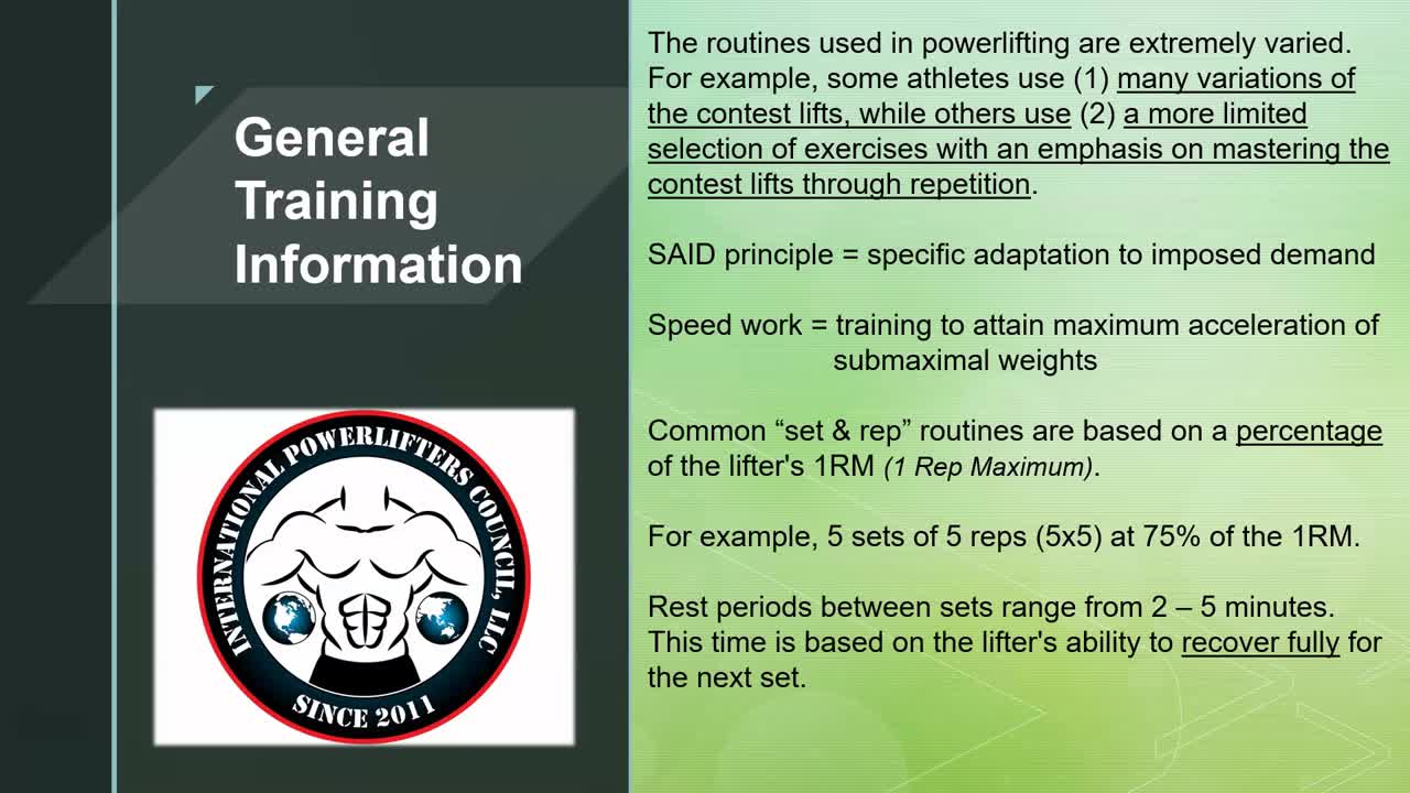 General Training Routine Thoughts | Clip 308 | International Powerlifters Council LLC