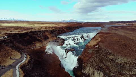 Aerial View of Gullfoss Waterfall