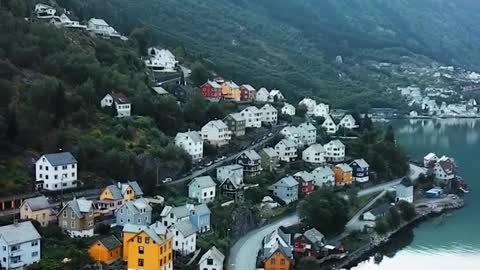 The beautiful little town of Odda on a hazy morning. -