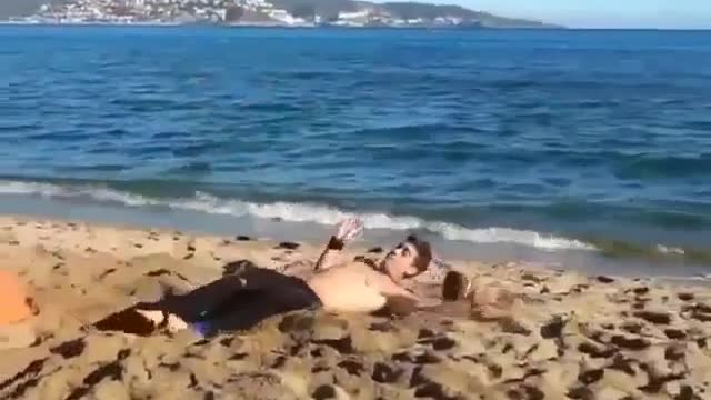 A yoga ball on the beach