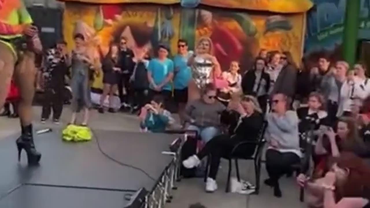 Drag queen simulates sex acts in front of children at an “all ages family-friendly” in Uk