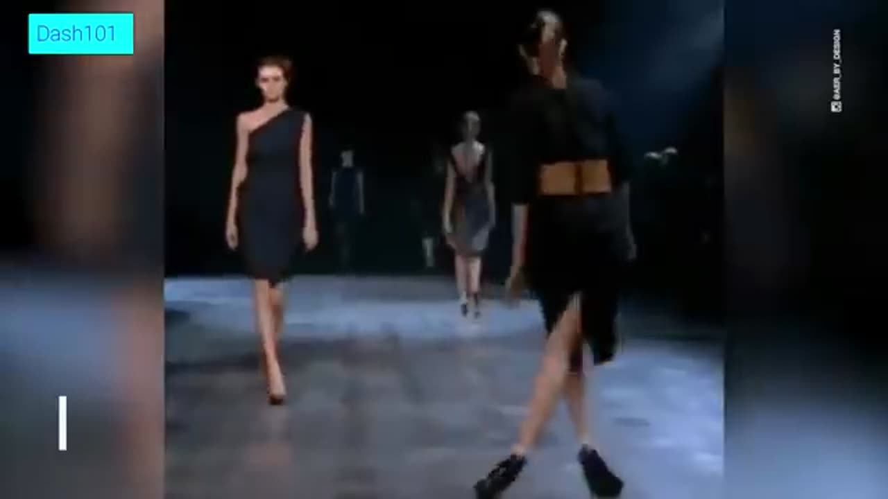 Funny models fall down ramp walk