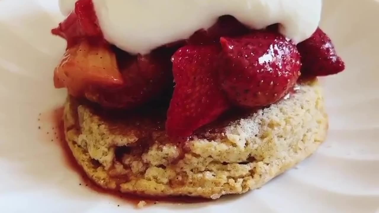 RYE SHORTCAKES WITH ROASTED STRAWBERRIES AND RHUBARB