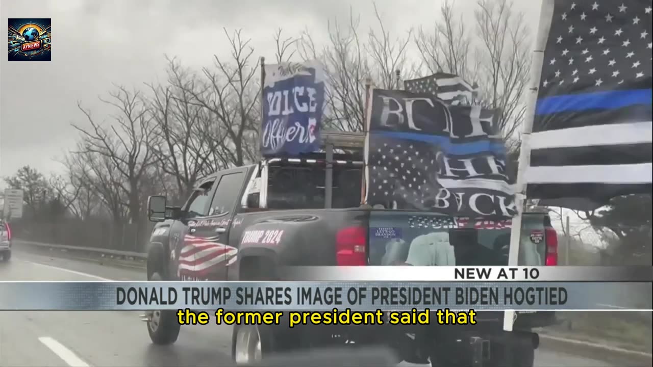 Donald Trump shares video showing image of President Joe Biden hogtied in pickup truck