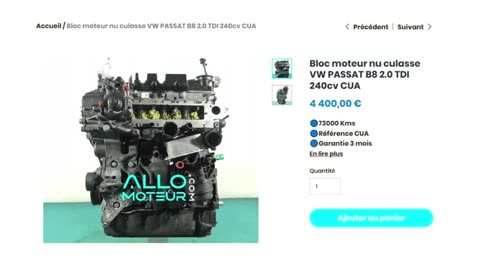 ALLOMOTEUR.COM - Bloc moteur nu culasse VW PASSAT B8 2.0 TDI 240cv CUA