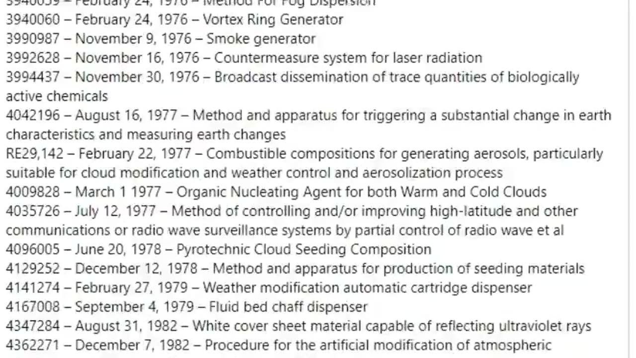 Geoengineering patents since 100 years back