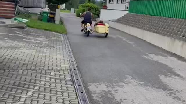 Old school motorcycle with Sidecar - happiness