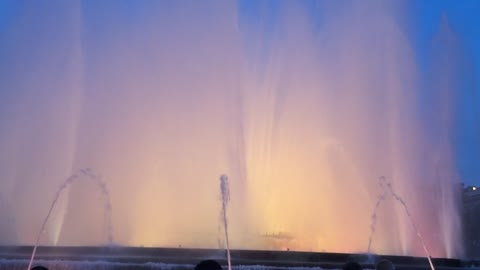 First water light show at the Magic Fountain of Montjuc