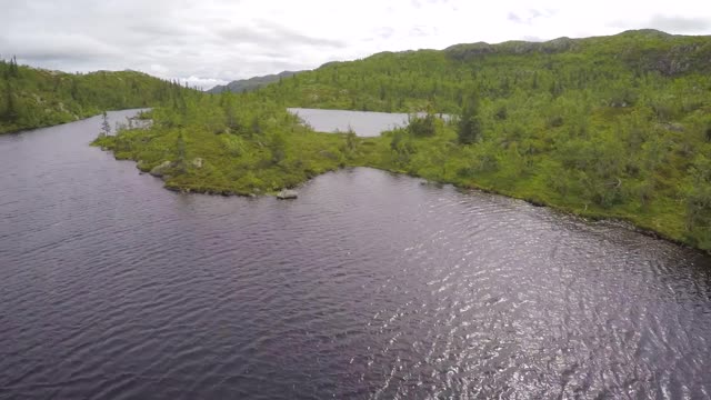 aerial view of freshwater lake in the mountain