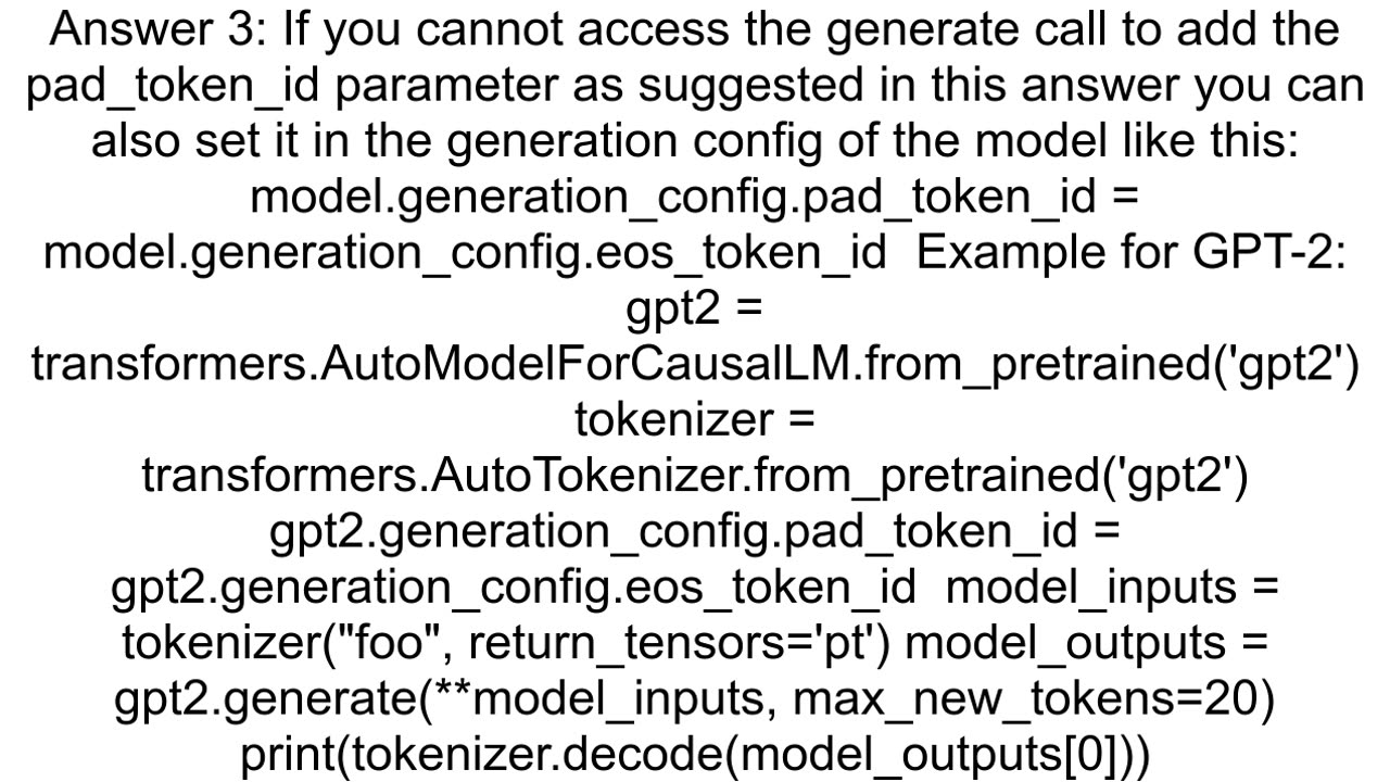 Suppress HuggingFace logging warning quotSetting pad_token_id to eos_token_ideos_token_id for opene