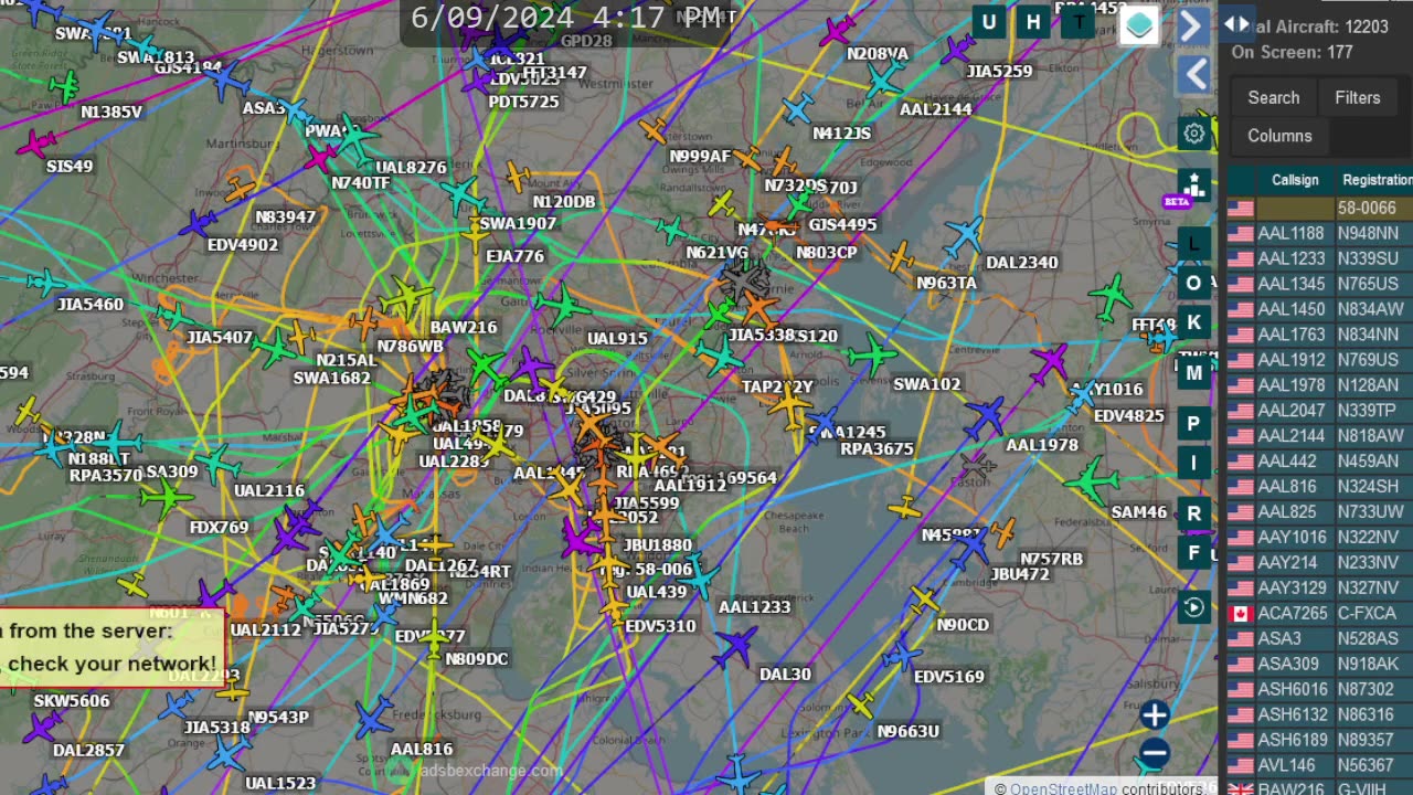 Washinton DC AIr Traffic Time Lapsed for June 9th 2024 -