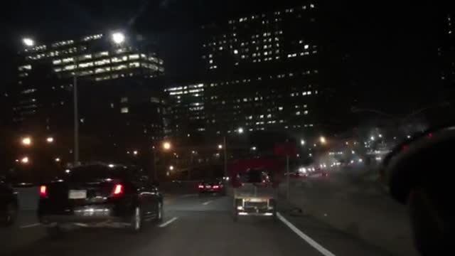 Moron on Pedicab on NYC Highway!