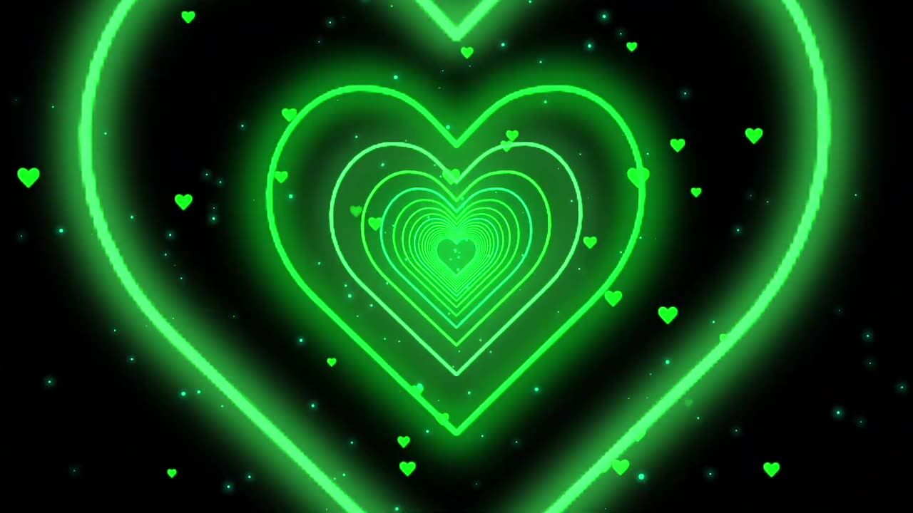 1174. Neon Lights Love Heart Tunnel Background💚Green Heart Background