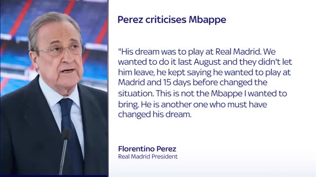 Florentino Perez criticises Kylian Mbappe