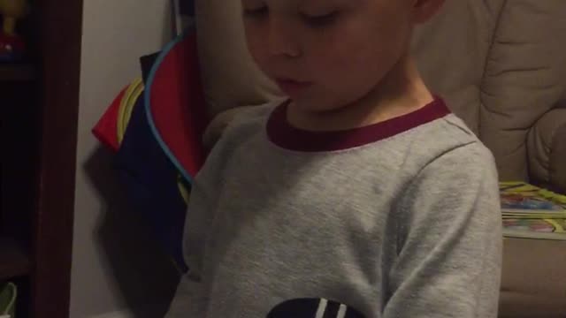 Smart And Cute Three Year Old Reading His Favorite Book