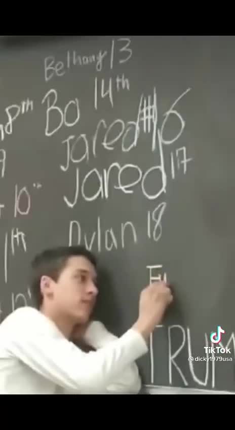 Kid writes "F*ck Biden" on CHALK BOARD in front of teacher