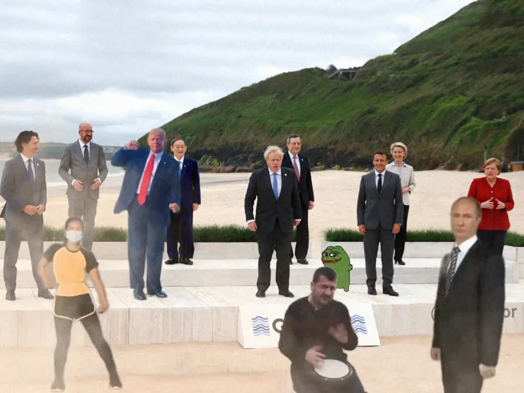 Trump gatecrashes G7 summit...Featuring Putin and Pepe...