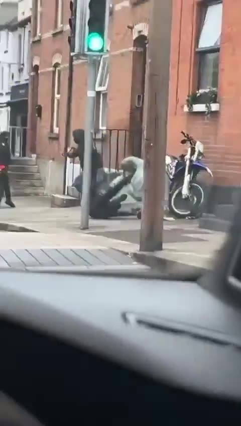 Biker takes down motorbike thieves attempting to steal his bike.