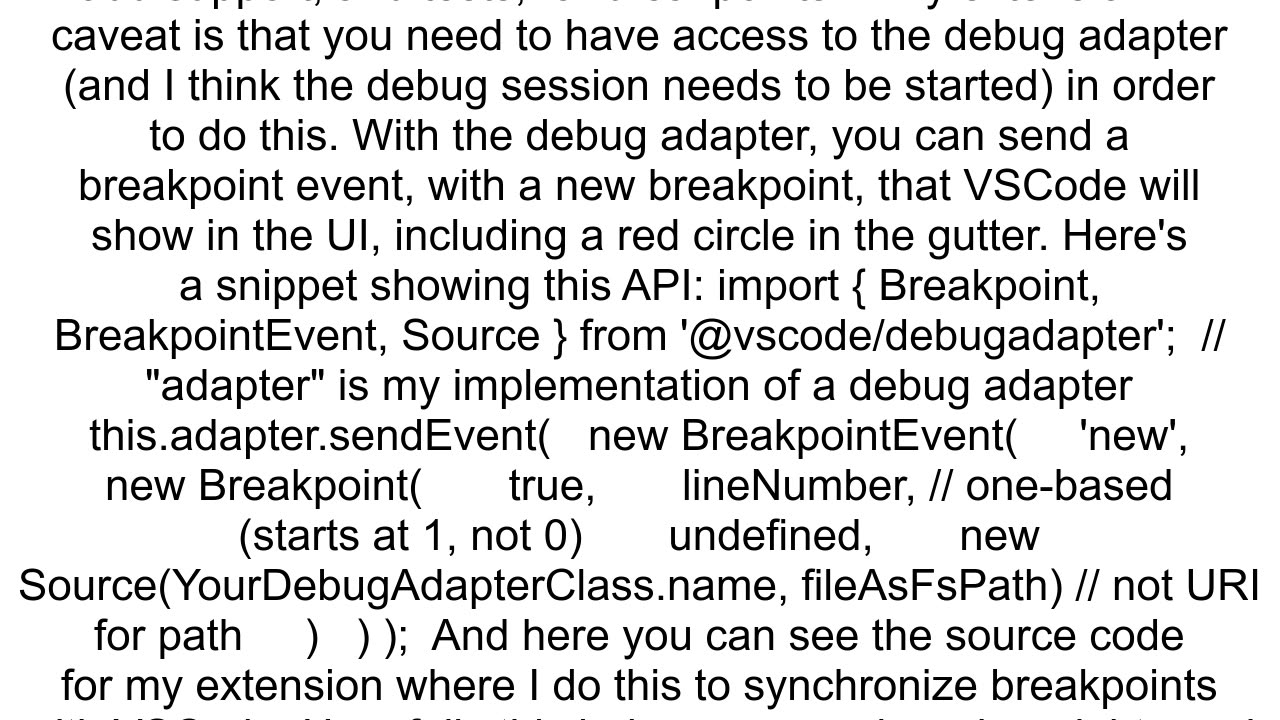 Is it possible to programmatically set breakpoints with a Visual Studio Code extension