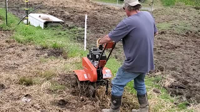 Mudslide watching dad use the rototiller