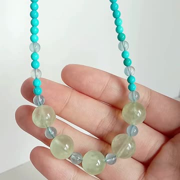 Natural turquoise with Milky Bule Aquamarine and Green Prehnite gemstone necklace full strand 16inch