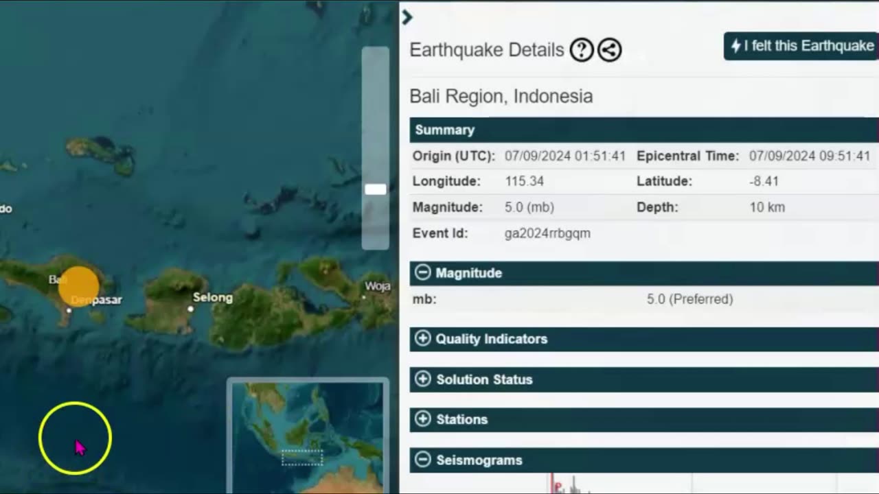 Strong Earthquake Hits Bali, Indonesia, M 5.1 - Ubud, M 4.8 Felt Reports