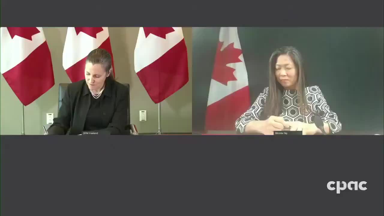Trudeau's deputy PM in a panic to put her mask on for the camera!😂🤣