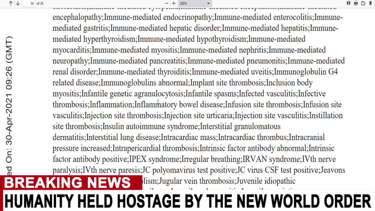 Pfizer's List of Adverse Events of Special Interest (Vaccine Side Effects)