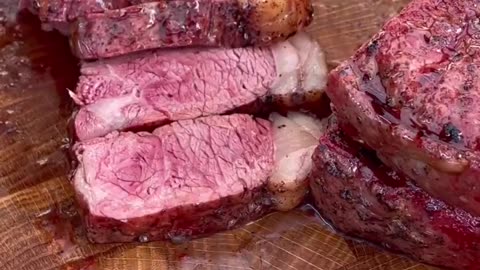Delicious grilled meat cutting