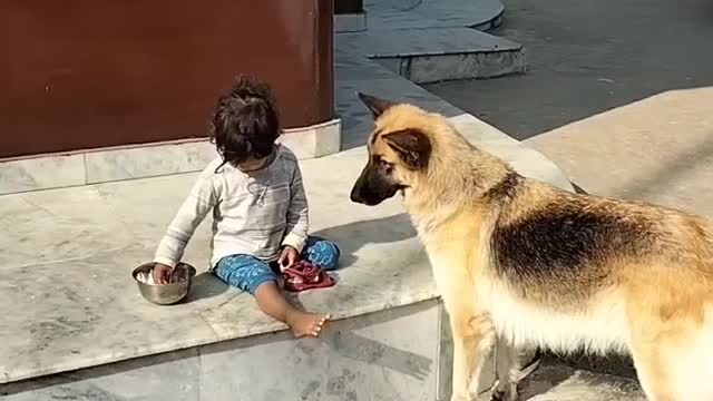 Kid Loves to 🥝 share there food 🐶 Strong Bonding