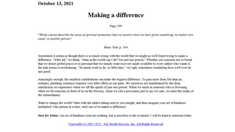 Just for Today - Making a difference - 10-13-21