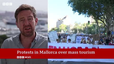 Thousands take part in anti-tourism protests on Spanish island of Majorca