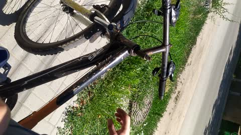 My friend is learning to ride a bike😆