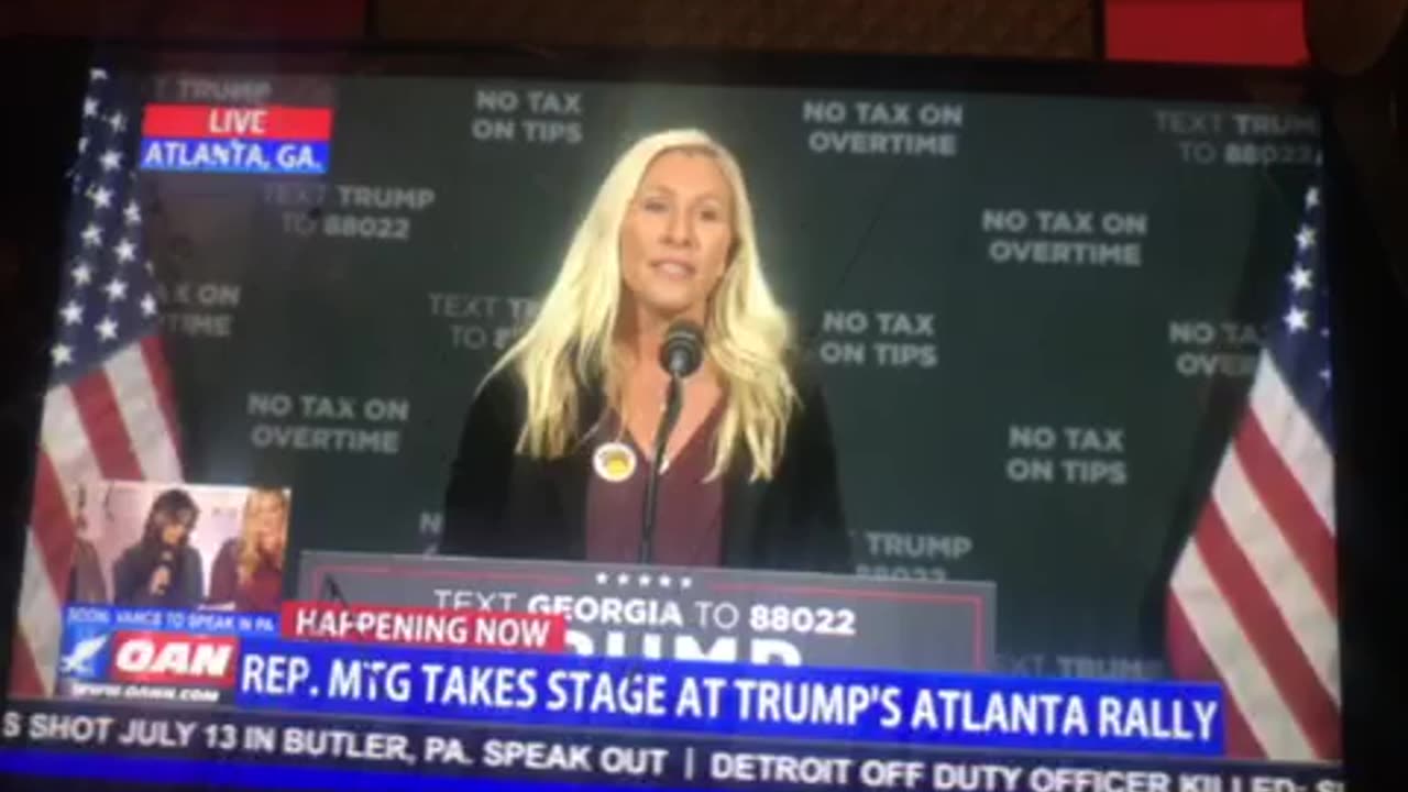 🦅 OANN MTG takes stage at Donald Trump rally in Atlanta Georgia Tuesday 07:18 pm