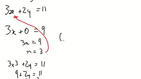 Simultaneous Equations, elimination: 6x+2y=20 & 3x+2y=11