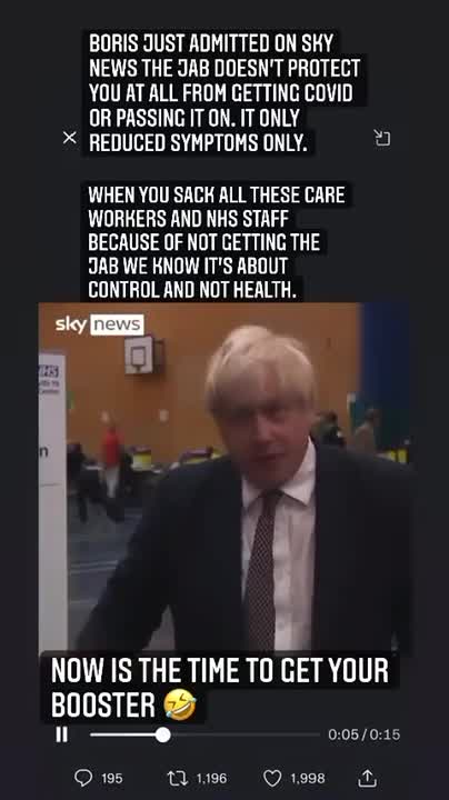 Boris lets the cat out of the bag on covid19: it's all a monstrous sham