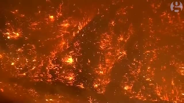 Aerial footage shows wildfire on Californian foothills