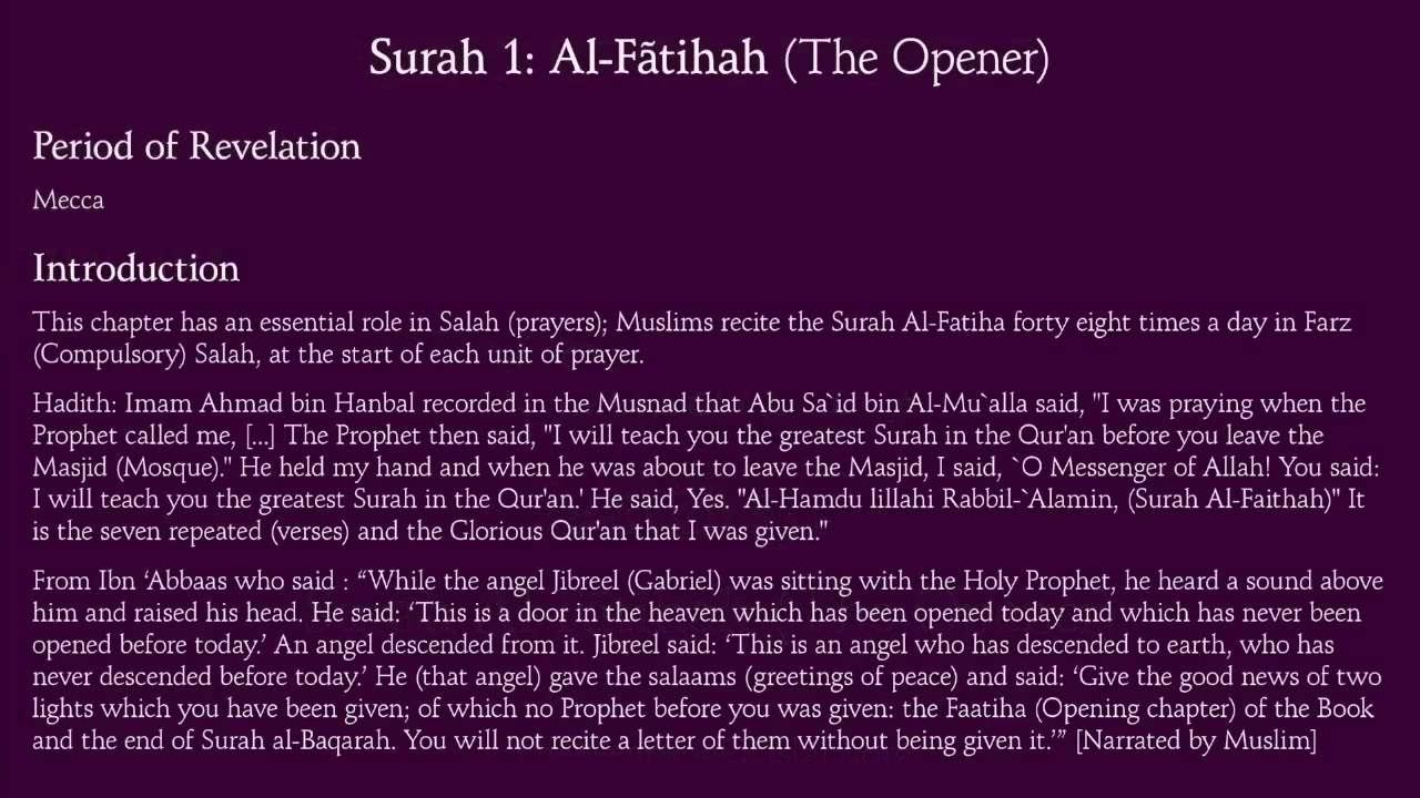 Quran: 1. Surah Al-Fatihah (The Opener): Arabic and English translation HD