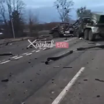 Russia attacks Ukraine - near Kharkiv, russian trucks "Ural"