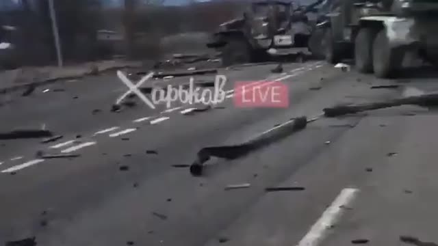 Russia attacks Ukraine - near Kharkiv, russian trucks "Ural"