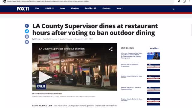 LA county supervisor VOTES to ban outdoor dining.....then goes out to eat