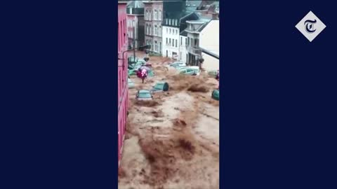 Severe flooding sweeps cars away in Belgium