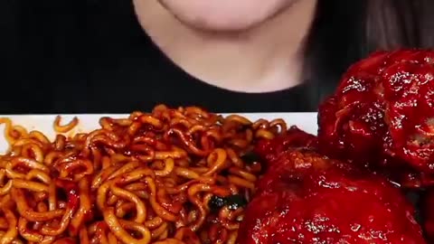 Mukbang spicy noodles & Fried chicken