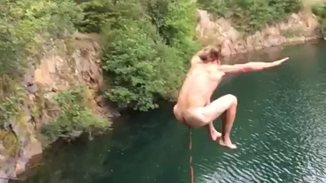 A man jumps into river and shit comes out