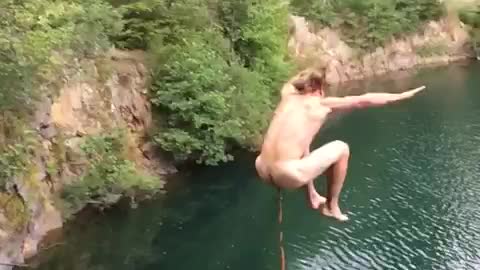 A man jumps into river and shit comes out