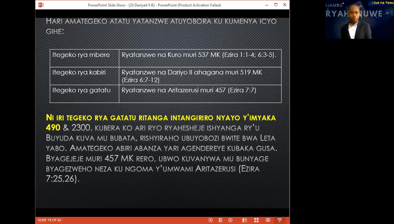 Daniyeli 9[B]: IGIHE CYA GIHANUZI CYAHARIWE ISHYANGA RY'ABAYUDA