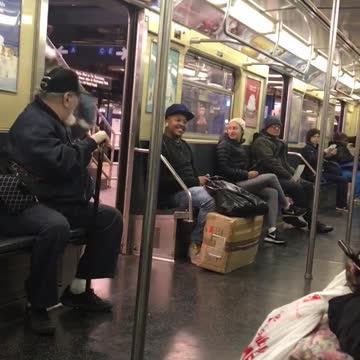Man in giant ball can't fit in subway doors