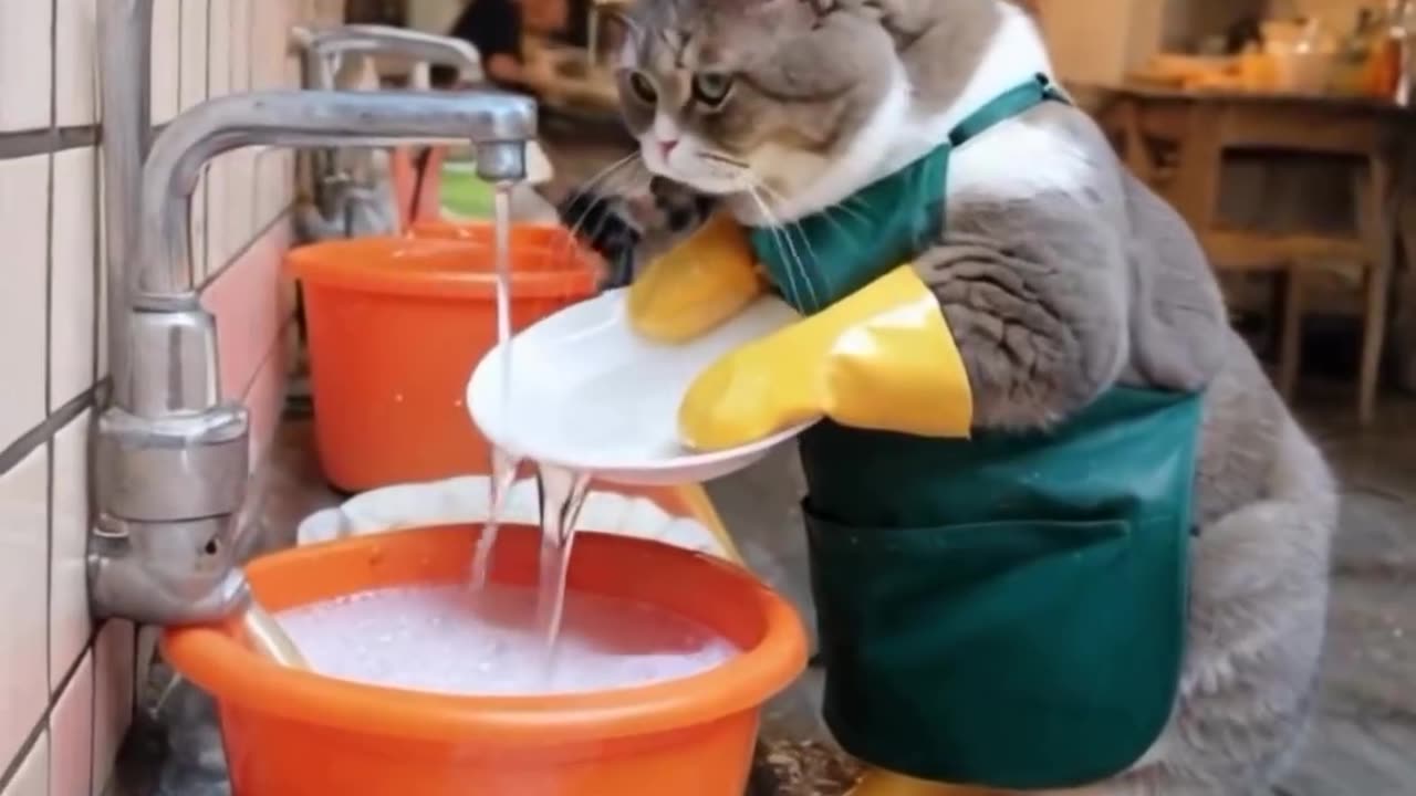 Funny cute cat washing dishes - Part 3 #viral #tiktok #foryou